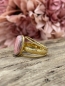 Preview: Dreireihiger Ring mit ovalem rosa Rhodochrosit-Stein "Rose"