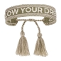 Mobile Preview: Gewobenes Armband in Olive-Weiss-Tönen "Follow Your Dreams"