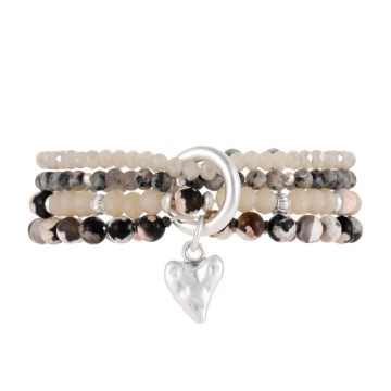 4-reihiges Perlenarmband aus echten Steinen mit Silberanhänger