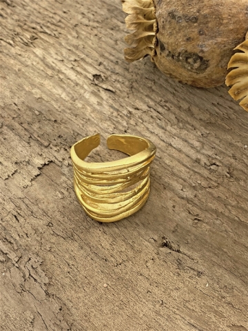 Designstarker offener Ring aus mehreren Ringen, vergoldet "Cherin"