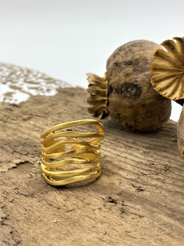 Designstarker offener Ring aus mehreren Ringen, vergoldet "Cherin"