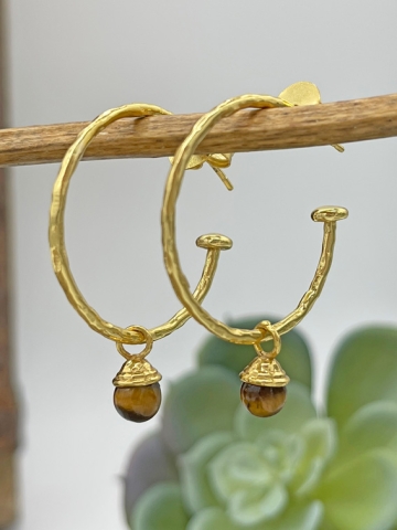 Gold Ohrringe mit Tigerauge-Anhänger, Majvi PinkSand