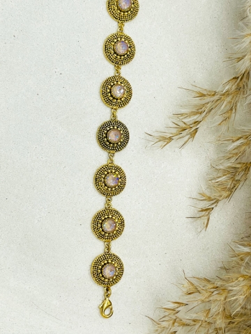 Goldenes Armband mit runden Amuletten und blauem Swarovski Stein "Sylvie" - Une Ligne