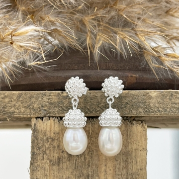 Echtsilber Ohrringe mit Perlen-Anhänger