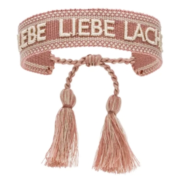 Gewobenes Armband in Alrosa/Weiss "Lebe Liebe Lache"