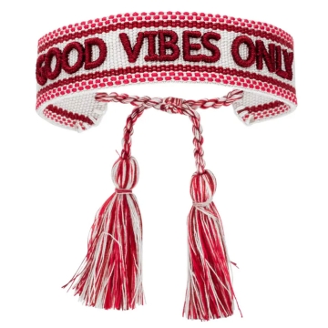 Gewobenes Armband in Rot-Beige "Good Vibes Only"