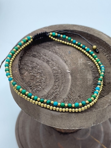 Hübsche Fusskette mit goldenen und grünblauen Perlen Boho-Style