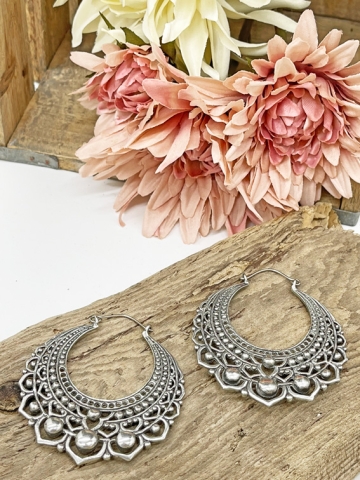 Silber Ohrringe im bohemischen Stil mit Mandala-Elementen "Savannah"