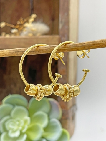 Gold Ohrringe mit Goldperlen-Anhänger, Lenja PinkSand