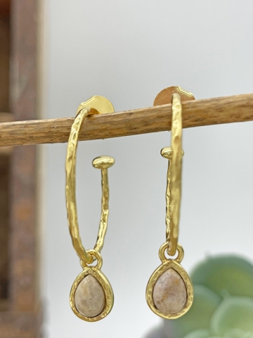 Gold Ohrringe mit Riverstone-Anhänger, Marle PinkSand