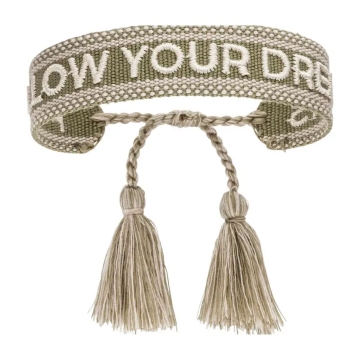 Gewobenes Armband in Olive-Weiss-Tönen "Follow Your Dreams"
